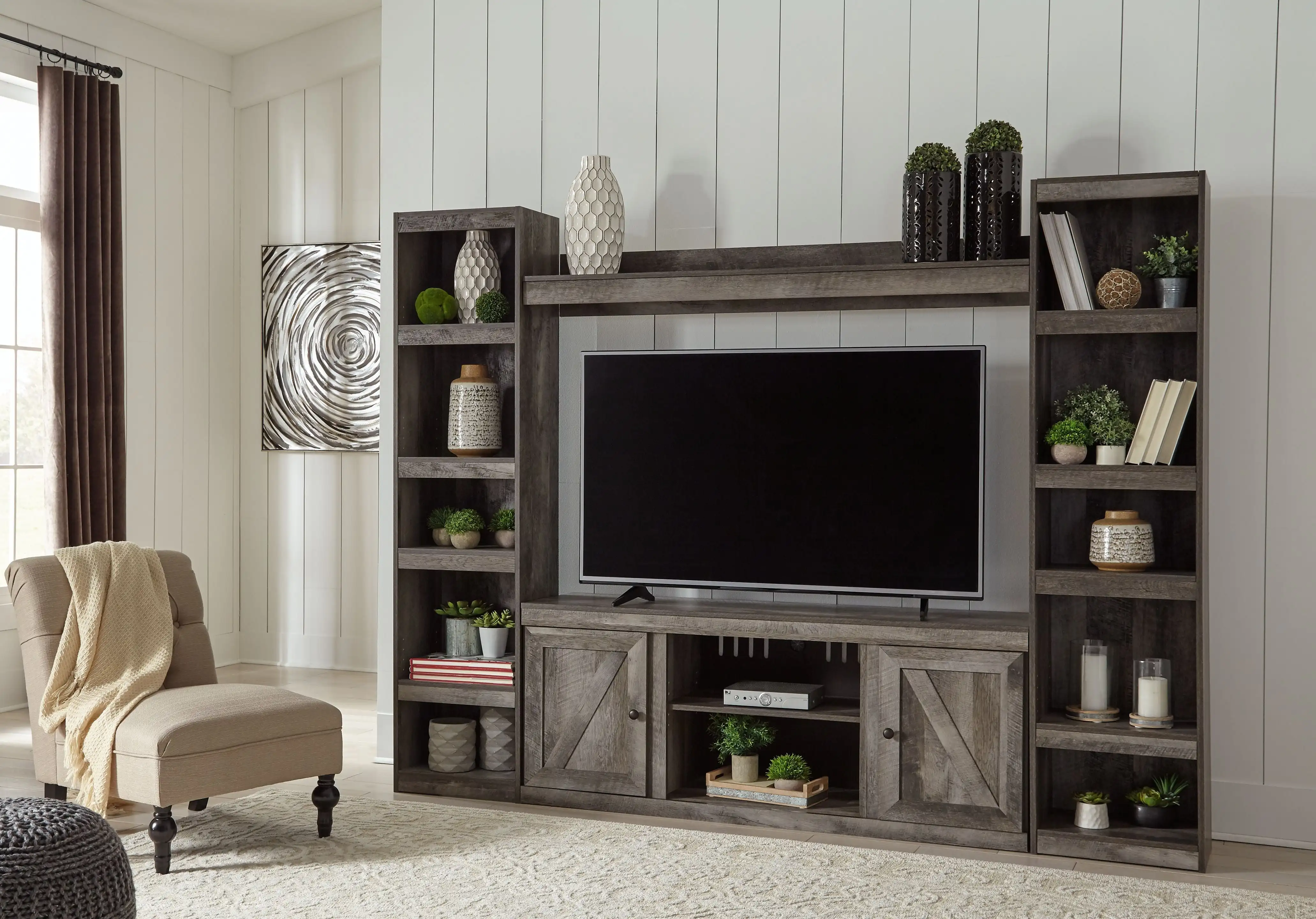 2023 new Gray - 4-Piece Entertainment Center With LG TV Stand