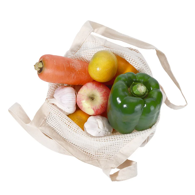 Custom Eco Friendly Recyclable 100% Cotton Shopping Tote Net Mesh Bags for Foods  Vegetable Cotton  Fruit Bag