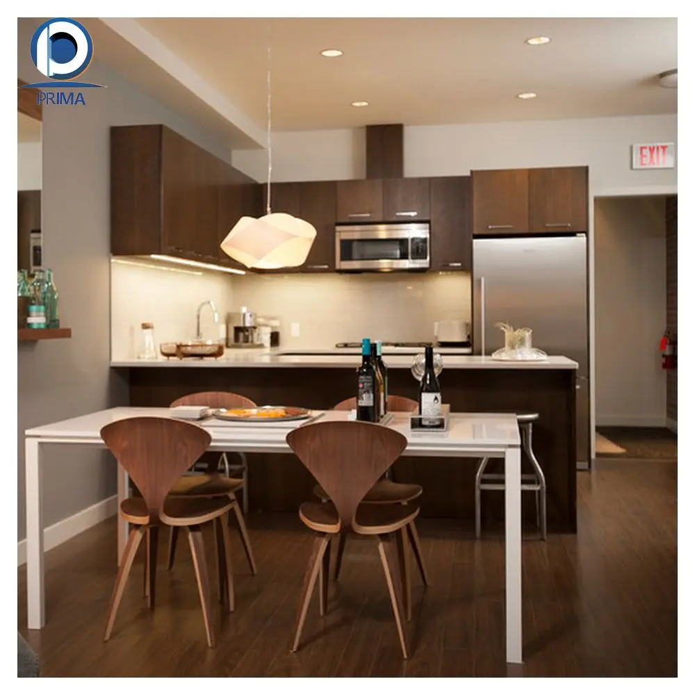 Morden Set Prefab Home Furniture with Solid Wood Teak MDF Cupboard Panel Design Kitchen Cabinets