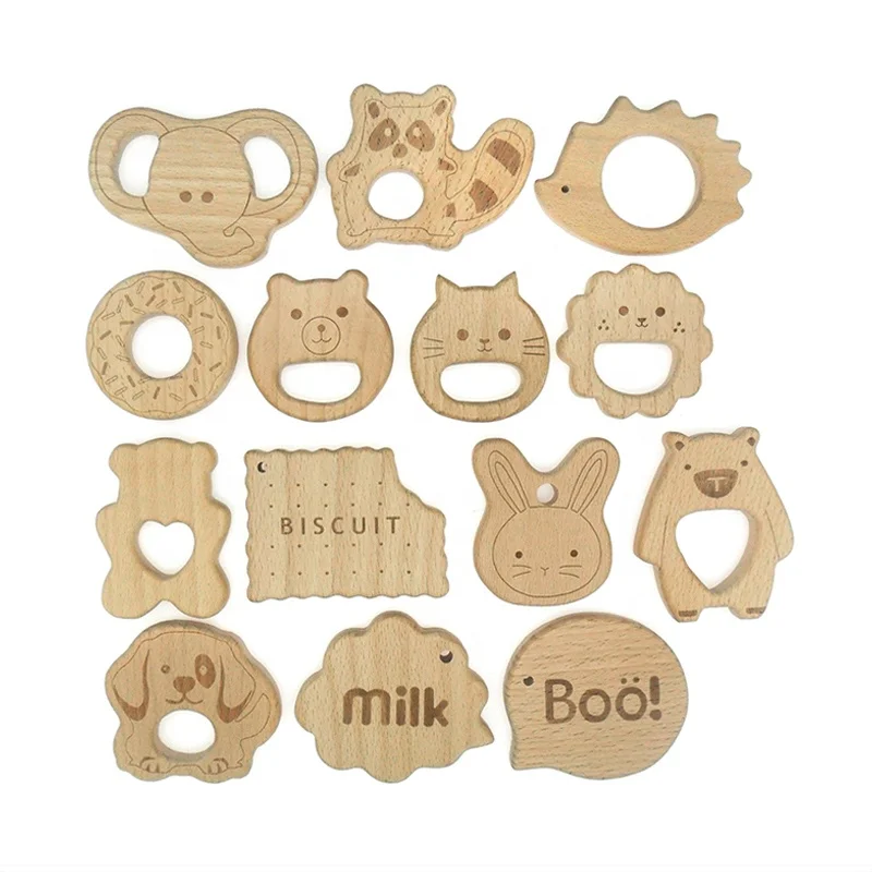 Wooden Teether Ring Pacifier Christmas Custom Sensory Crochet Baby Teether Silicone Beads Toy Wooden Silicone Baby Teethers