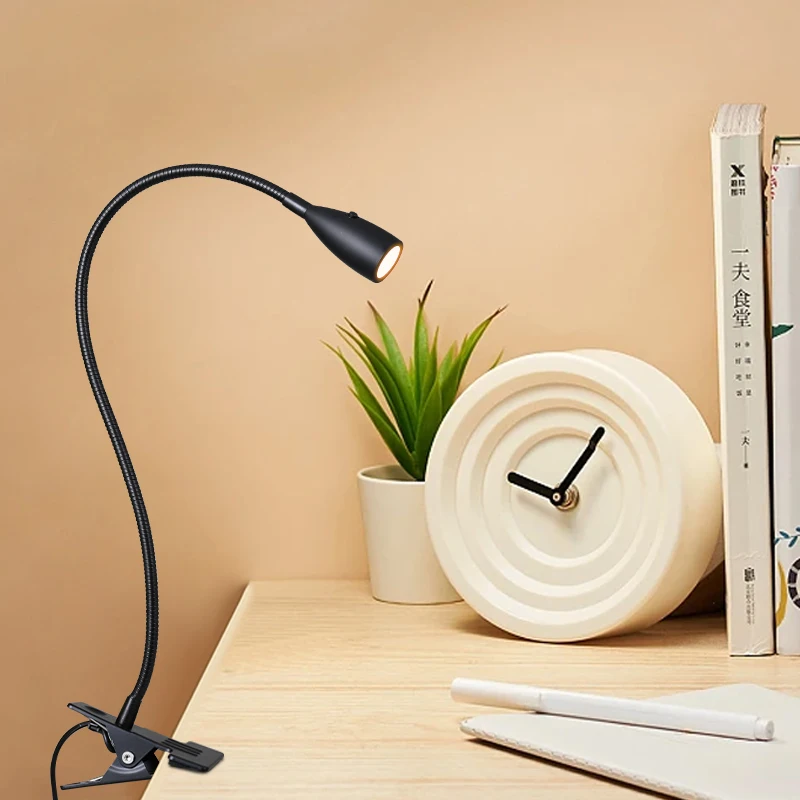 Светодиодная настольная лампа с зажимом для чтения книг гусиная шея