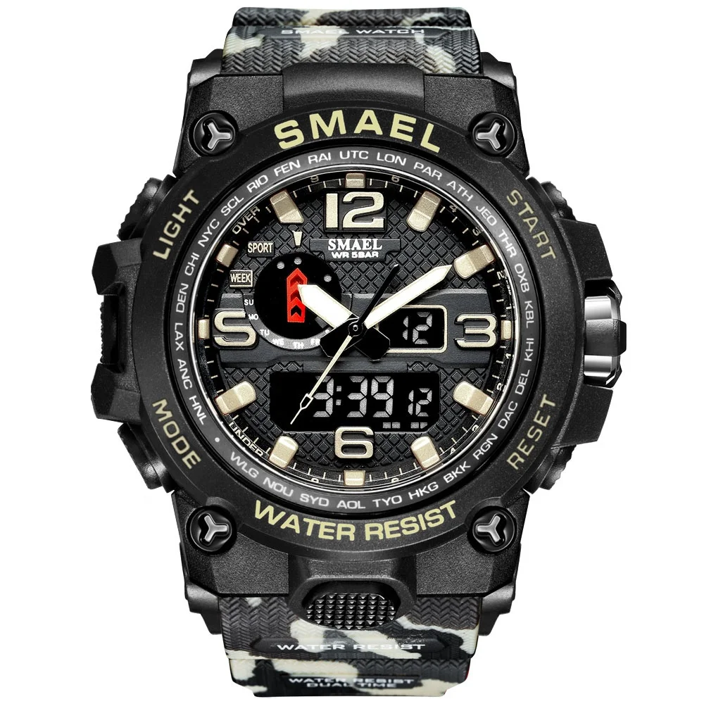 SMAEL 1545 Brand Men Sports Watches Dual Display Analog Digital LED Electronic Quartz Wristwatches Waterproof Military Watch