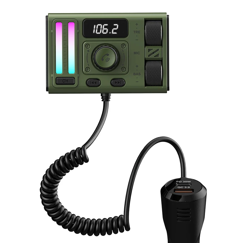 Автомобильный MP3-плеер OEM ODM с двойной красочной подсветкой быстрая зарядка автомобиля QC3.0 PD20W Bluetooth 5 3 FM-передатчик для