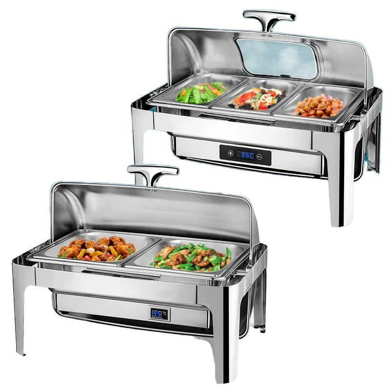 Stainless Steel 9L 13L Buffet Stove Electric Heating Insulated Furnace Full Flip Breakfast Hotel Restaurant  rectangle Hot Pot