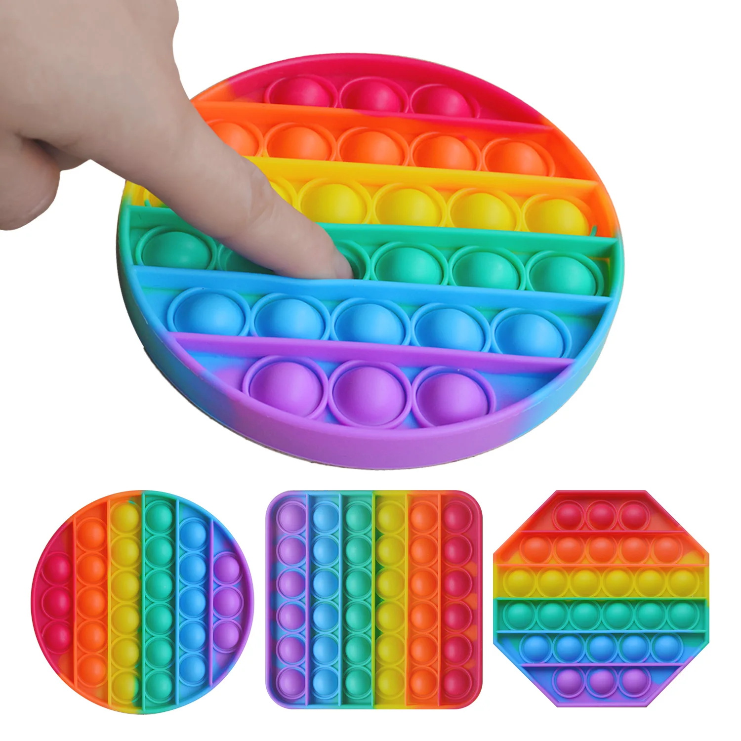 
Push Bubble Pop Fidget Toy Rainbow Circle Square Hexagon Popper for Autism Special Needs Poppet Sensory Fidget Toys 