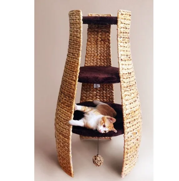 Luxury pet products cat tree scratching sisal with banana leaf cat cave  cat scratching climbing tree manufacturer