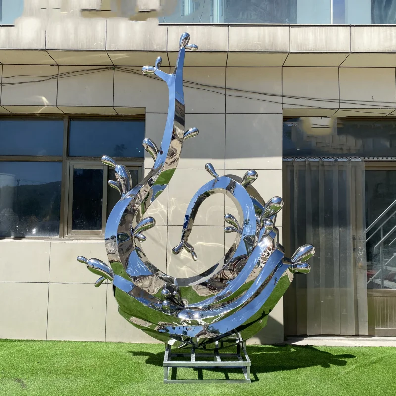 Customized Large Stainless Steel Stone Sculpture Lake Stainless Steel spindrift Sculpture For Garden Fountain Yard Decoration