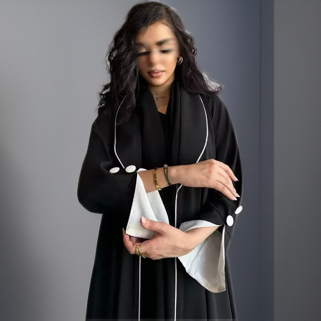 PROMISTAR High Quality Luxurious Dubai Turkey Open Abaya Black Gulf Afghan Muslim Dress Adults Polyester Long Modest Dress