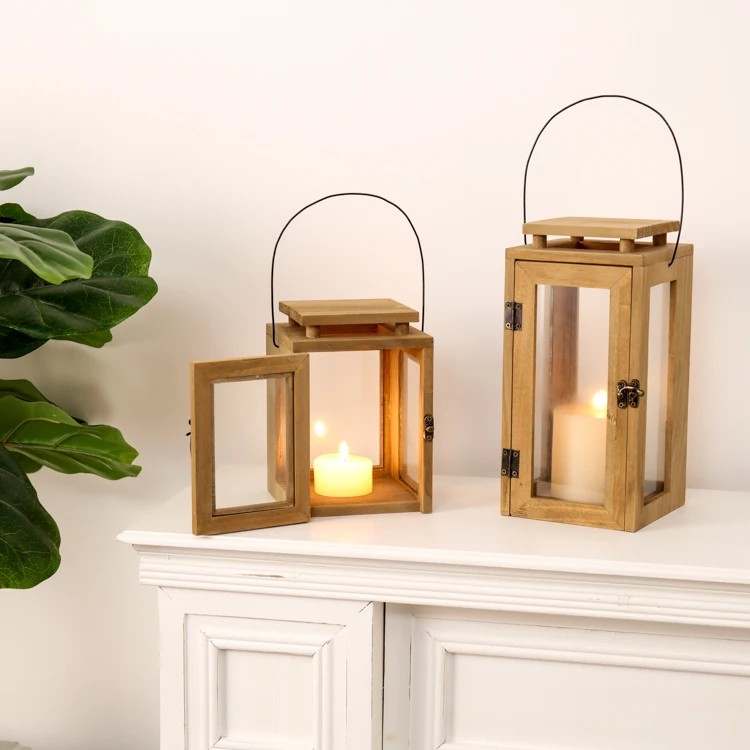 EAGLEGIFTS European Style Outdoor Courtyard Home Decoration Wooden Candle Holder Garden Hanging Hurricane wooden Lantern