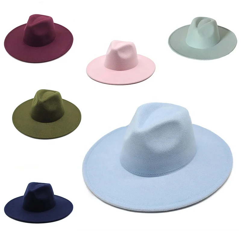 Wholesale Black White Pink Western Fashion 9.5 cm wide brim big fedora hat heart chapeaux femme en feutre  Fadora Hats