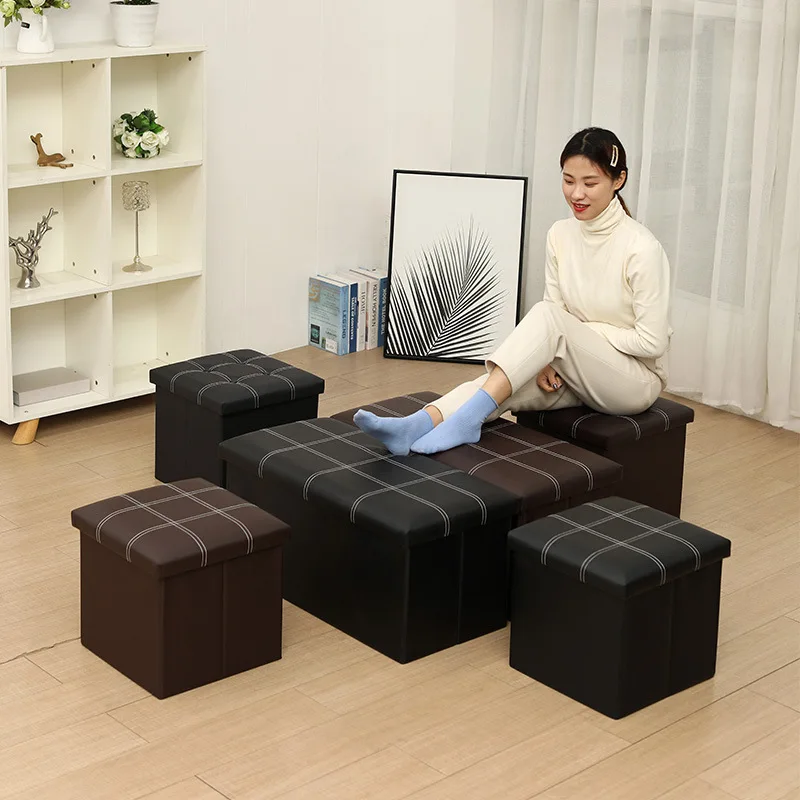 Factory Direcy Custom High Quality Strong Bearing PU Leather Storage Stool with Buckle