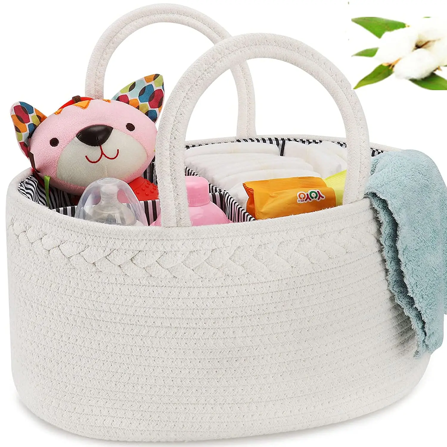 Nursery Baby Diaper Caddy Organizer Bin Cotton Rope Tote Basket for Changing Table Car Girls Pattern with Logo Storage Caddies