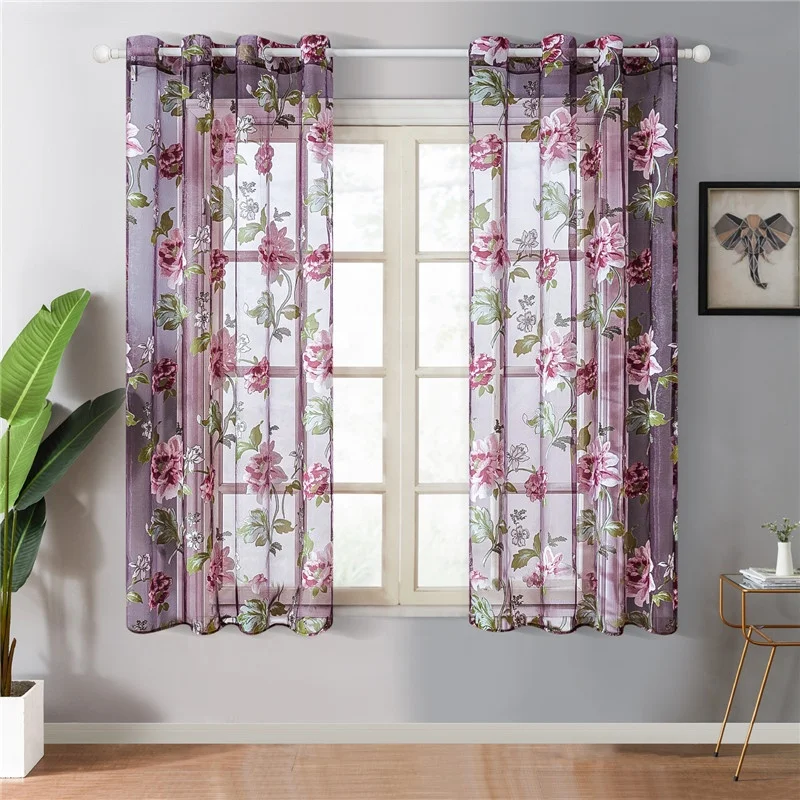 Floral Curtain Burnout Voile Curtain Window Modern Living Room Bedroom Tulle Curtain Kitchen Sheer Fabric Cortinas