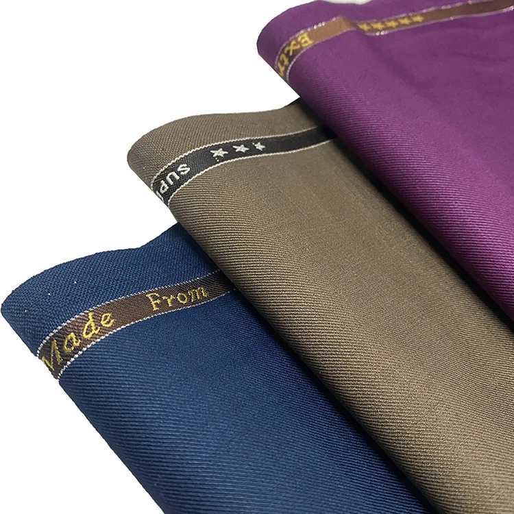 English selvedge solid twill woven 30% wool 69.5% polyester 0.5 AS suit uniform fabric