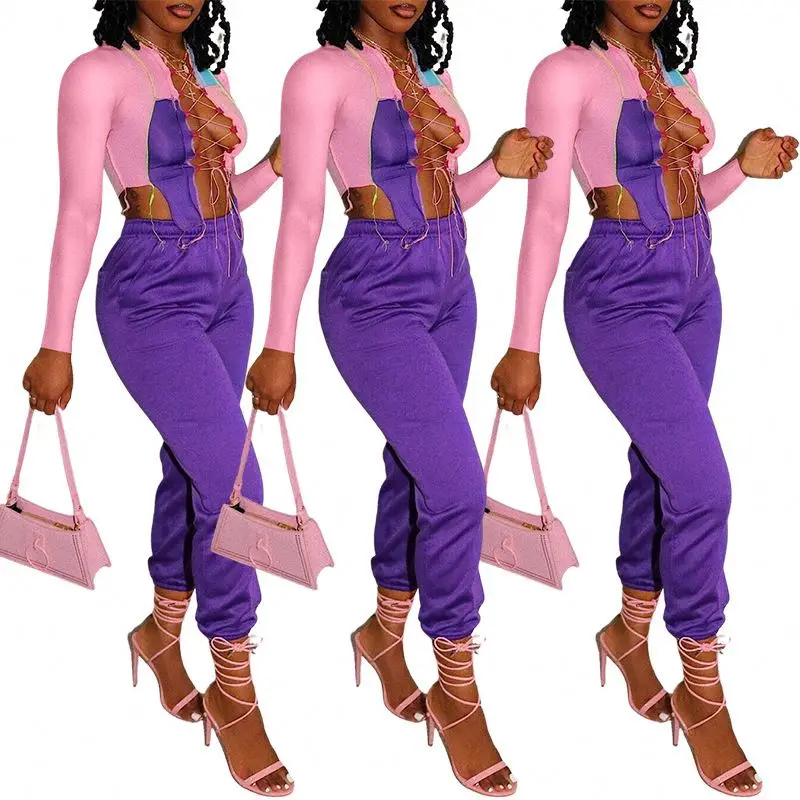 
Комплект из двух предметов Kuaihai LL6305, коллекция 2020 года, модный осенний контрастный Топ контрастных цветов с длинным рукавом и галстуком-бабочкой, комплект из двух предметов 