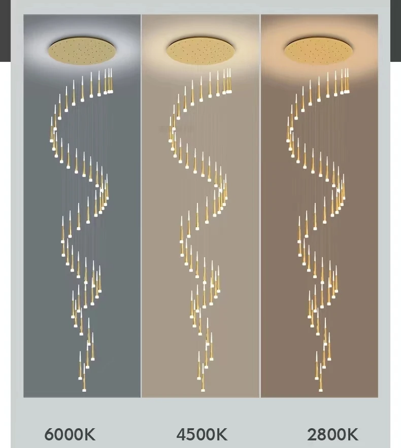 Creative modern simple duplex spiral staircase chandelier loft villa hollow long chandelier LOFT lamps