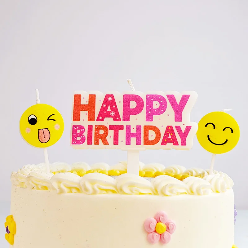 4 baked cartoon cake candles White Yellow cute smiley face candles party birthday cake decoration plug-in