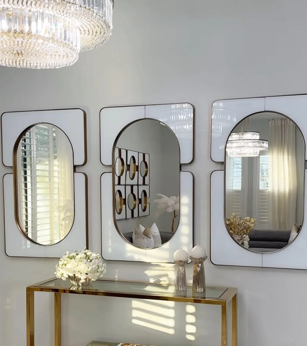 Newest Luxury Gold Stainless Steel Decorative Mirror Rectangle White Mirror Wall Decor For Home Hotel