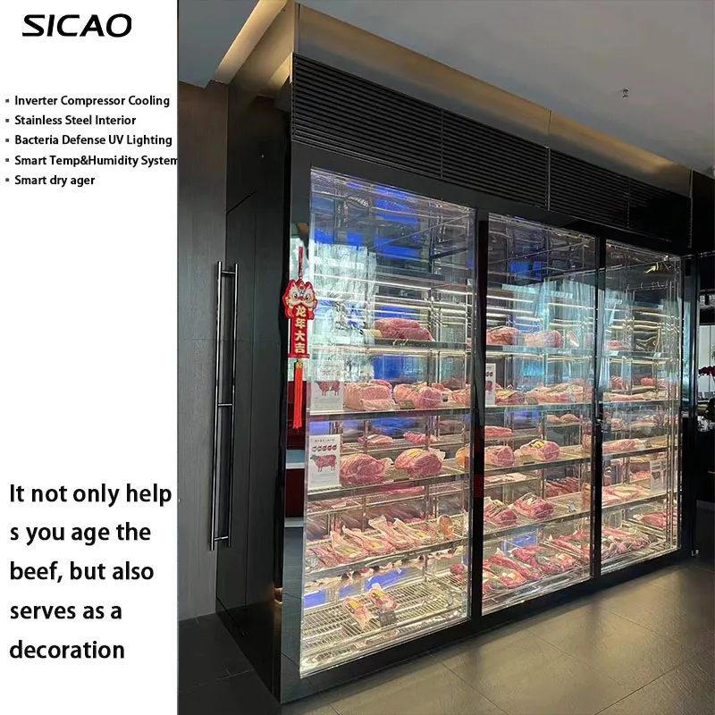SICAO Custom Beef Steak Saussages Meat Dry Aging Aged Cooler Refrigerator Fridge Display glass Dry Dri Ager Cabinet  Machine