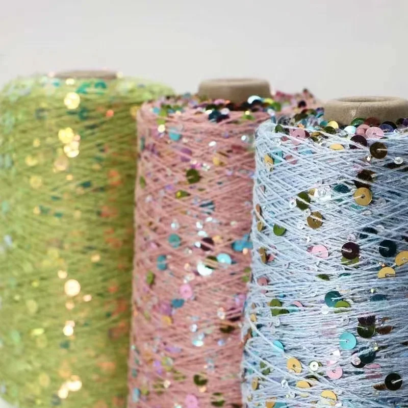 Flower Sequins Thread NM 2.5 45% Cotton 55% Polyester PET 3MM + 6MM Fancy Sequin For Hand Made Crochet Products