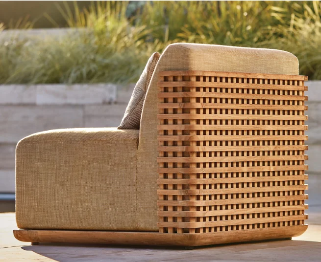 Outdoor Patio Furniture Teak Furniture All Weather Waterproof Fabric Solid Wooden Teak Garden Sofa