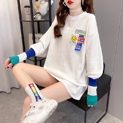 Оптовая продажа, Новинка лета 2021, свободный Женский пуловер средней длины из хлопка, пуловер с длинными рукавами, женские толстовки и свитшоты с капюшоном