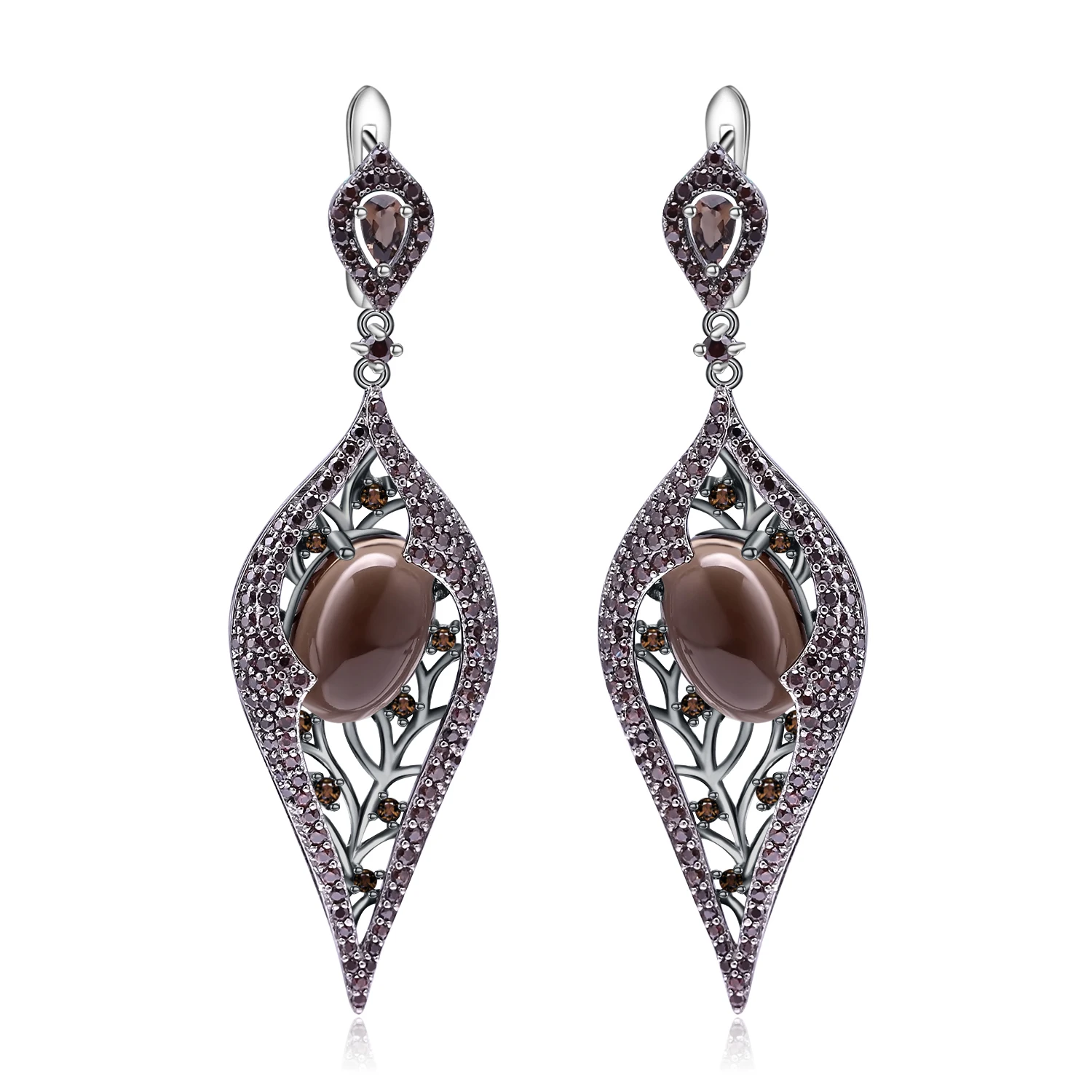 Abiding New Design Smoky Quartz Long Earrings 925 Sterling Sliver Vintage Gothic Drop Earrings  Women Party Jewelry