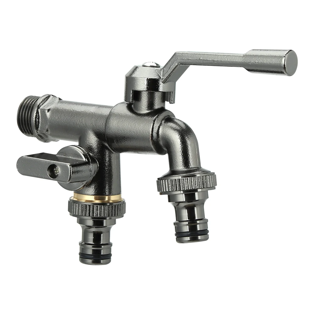 Rastaps XX- 20390 New Design  Gun-Black Outdoor Double Tap Outlet  Aluminum Handle Brass Garden Faucet Cock Water Tap Bibcock