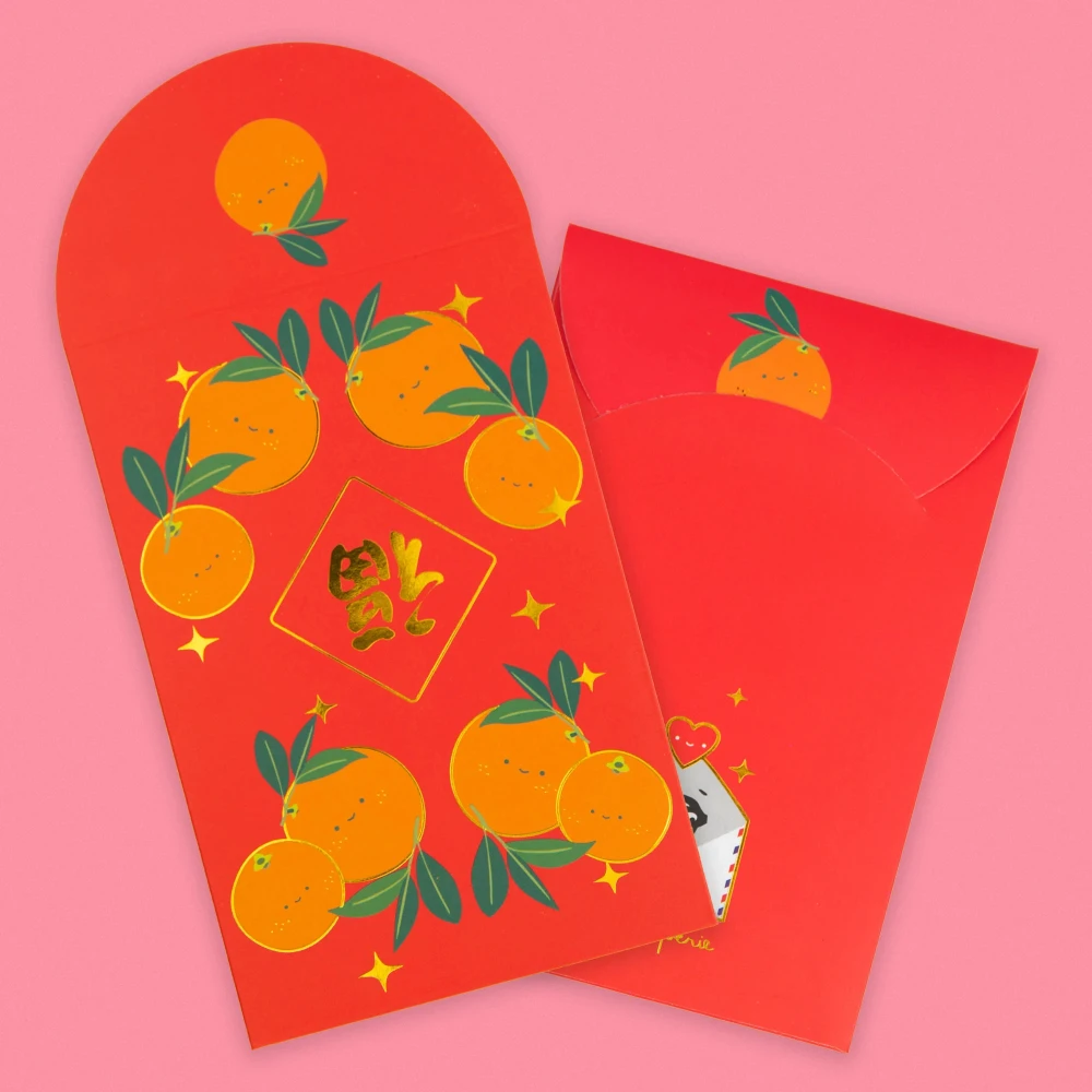 Chinese New Year Happy Oranges Gold Foiled Red Envelopes Red Pockets For Year
