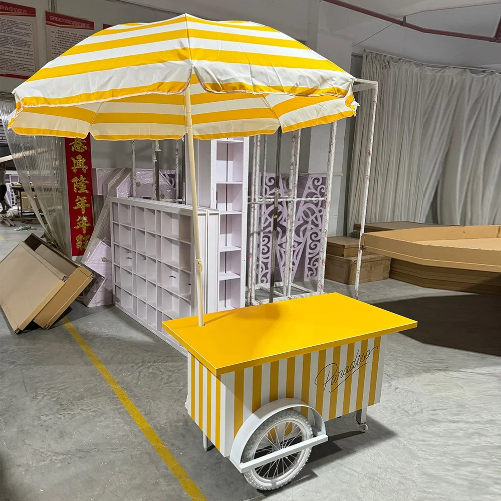 Modern Custom PVC Acrylic Yellow Streak Sweet Candy Display Cart Design Wedding Backdrop for Events Wedding Party Decorations