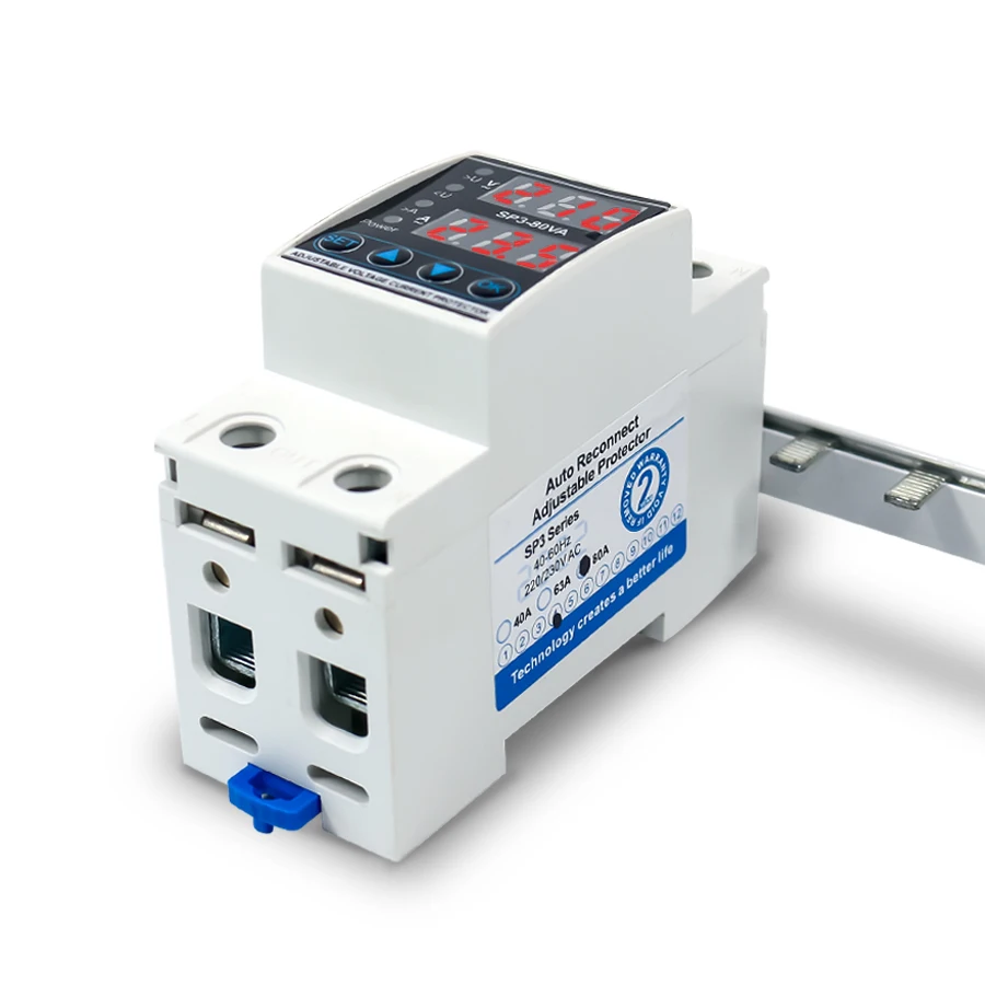 40A 63A 80A 230 В переменного тока Din-рейка Регулируемое напряжение защитное устройство реле с защитой от перегрузки по току