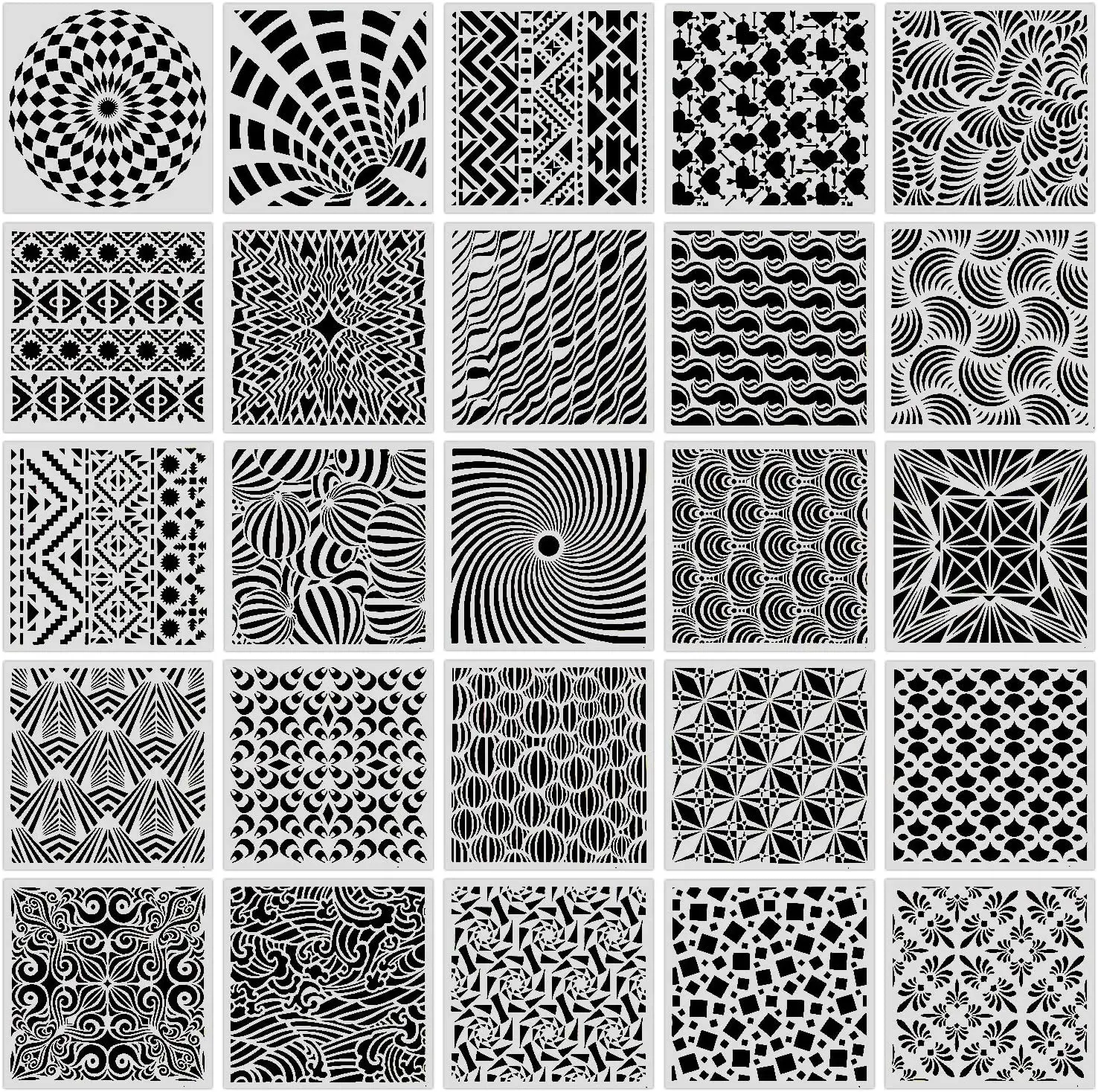 25-Pack Geometric Stencils 6 x 6 Inch Painting Templates for Scrapbooking Cookie Tile Furniture Wall Floor Decor Craft Drawing T