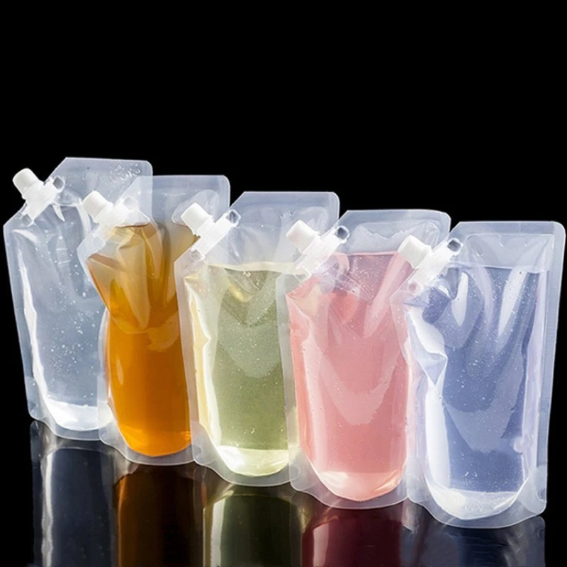 Wholesale Transparent Liquid Packaging Bags Drinking Plastic Juice Beverage Sealed Clear Stand Up Storage Pouches