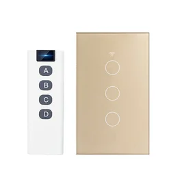 EU/UK/US Type Touch Glass Panel 3 Gang Smart Touch Switch WiFi with RF Remote Control Function Smart Touch Electrical Switches