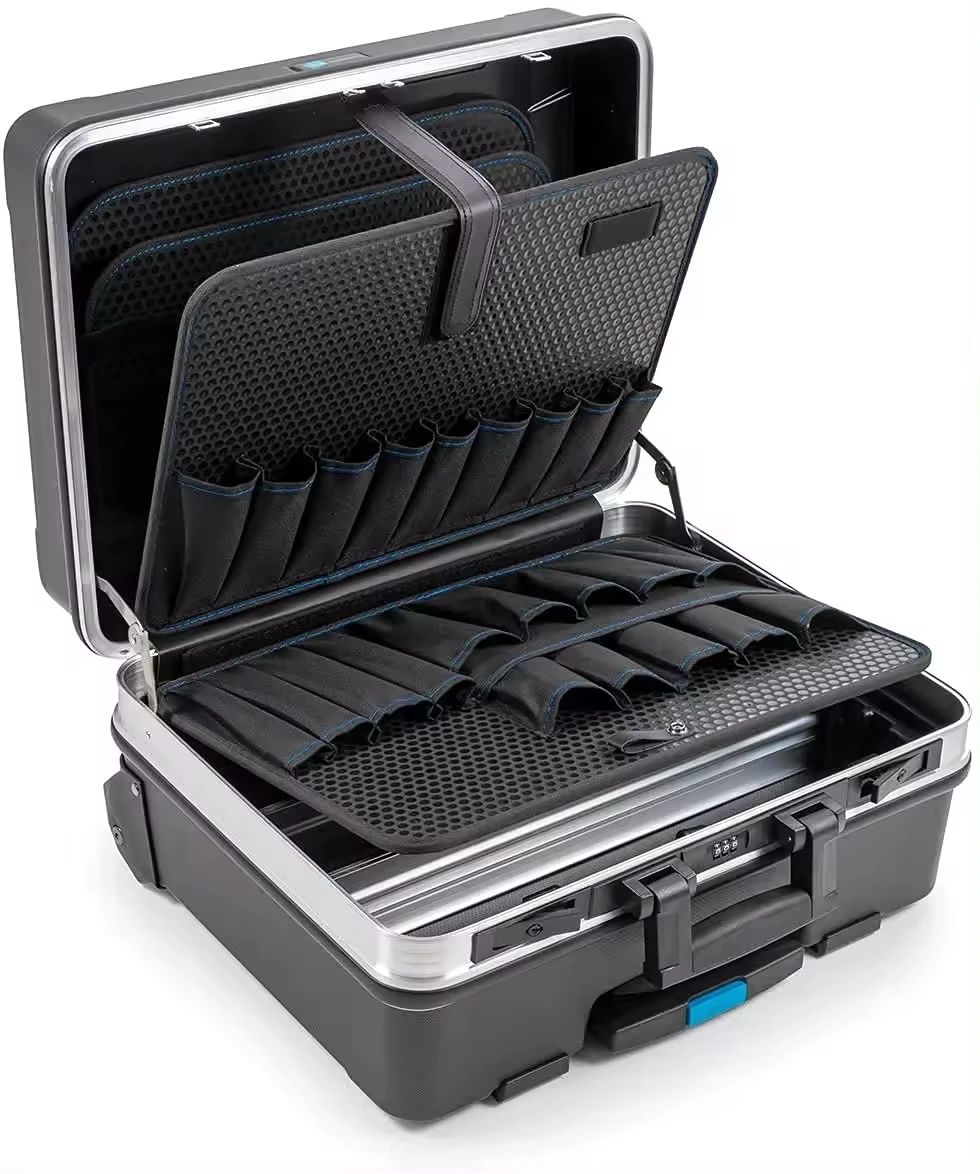 Power Tools Case Carry-On Hard Case Box with Foam GO Portable Wheeled Rolling Tool Case Box with Pocket Boards