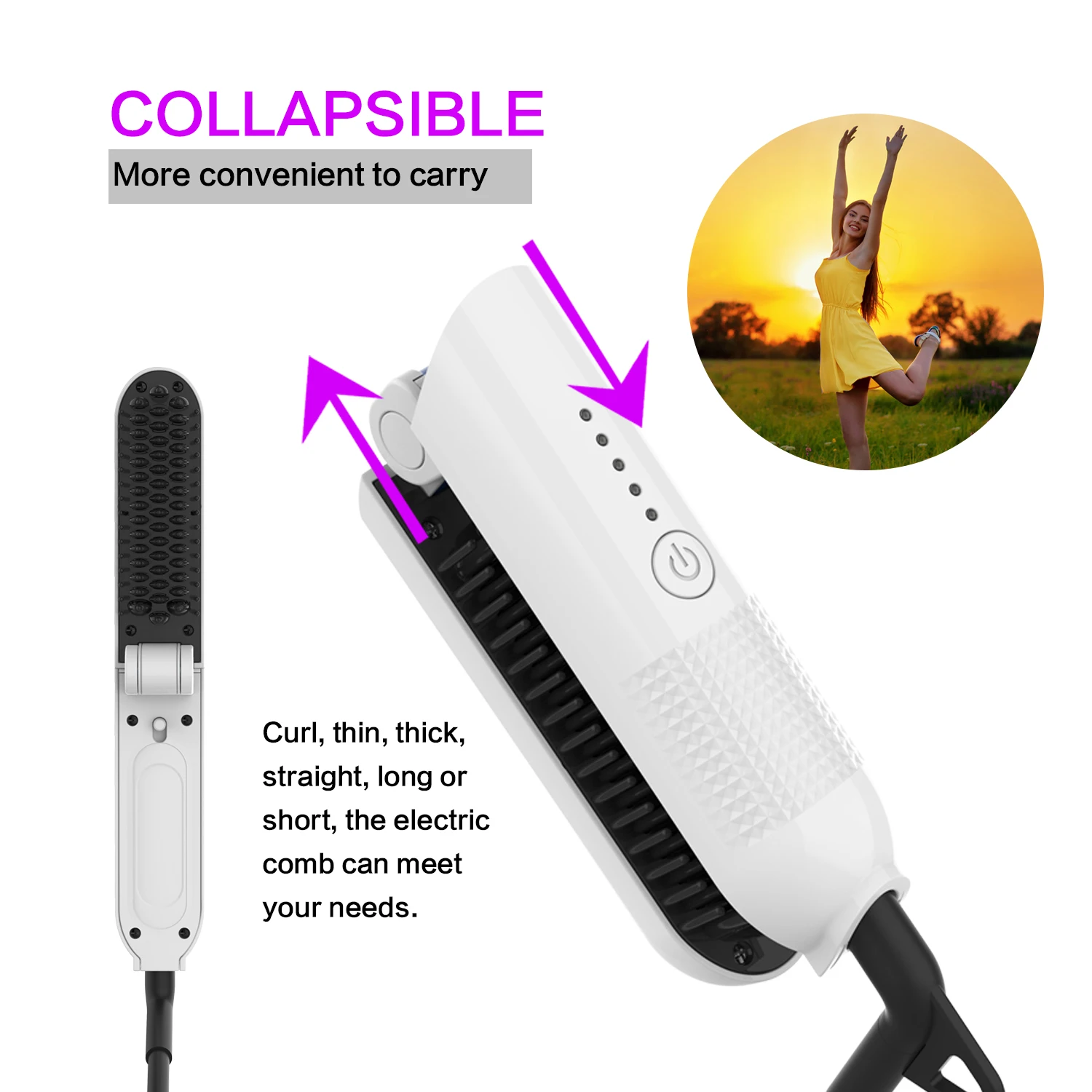 2020 New Product Factory Price 30s Fast Heating 360 Rotation Suitable All Hairstyles Folding Straight Hair Comb