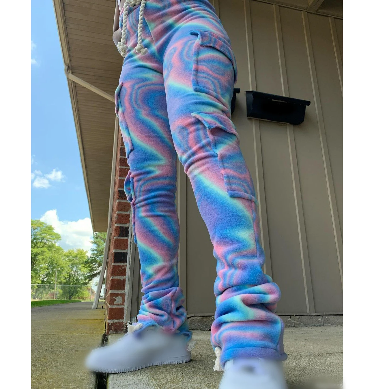 2021 Women Fall Winter Thick Drawstring Stacked Trousers Printed Camouflage Jogger Cargo Sweat Pants With Side