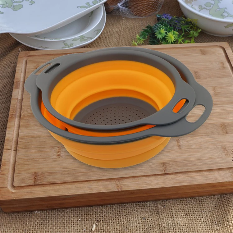 Складной дуршлаг, набор из 2 складных кухонных ситечков из пищевого силикона, складной дуршлаг для экономии места