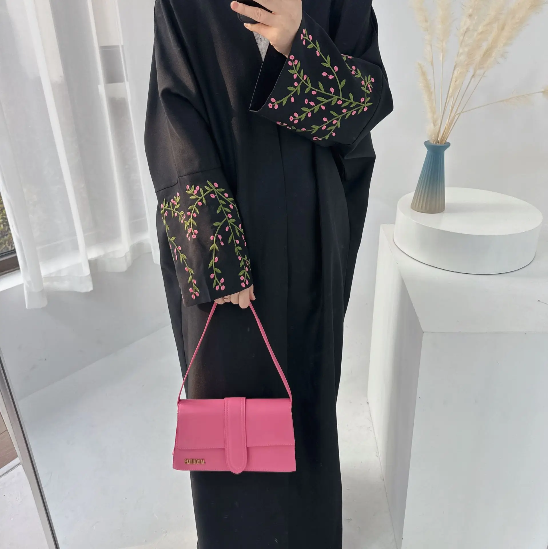 ISLAM PRAYER CLOTHING Grey Dubai Luxury Abaya High Class Eid Beads Embroidery Abaya De Dubai