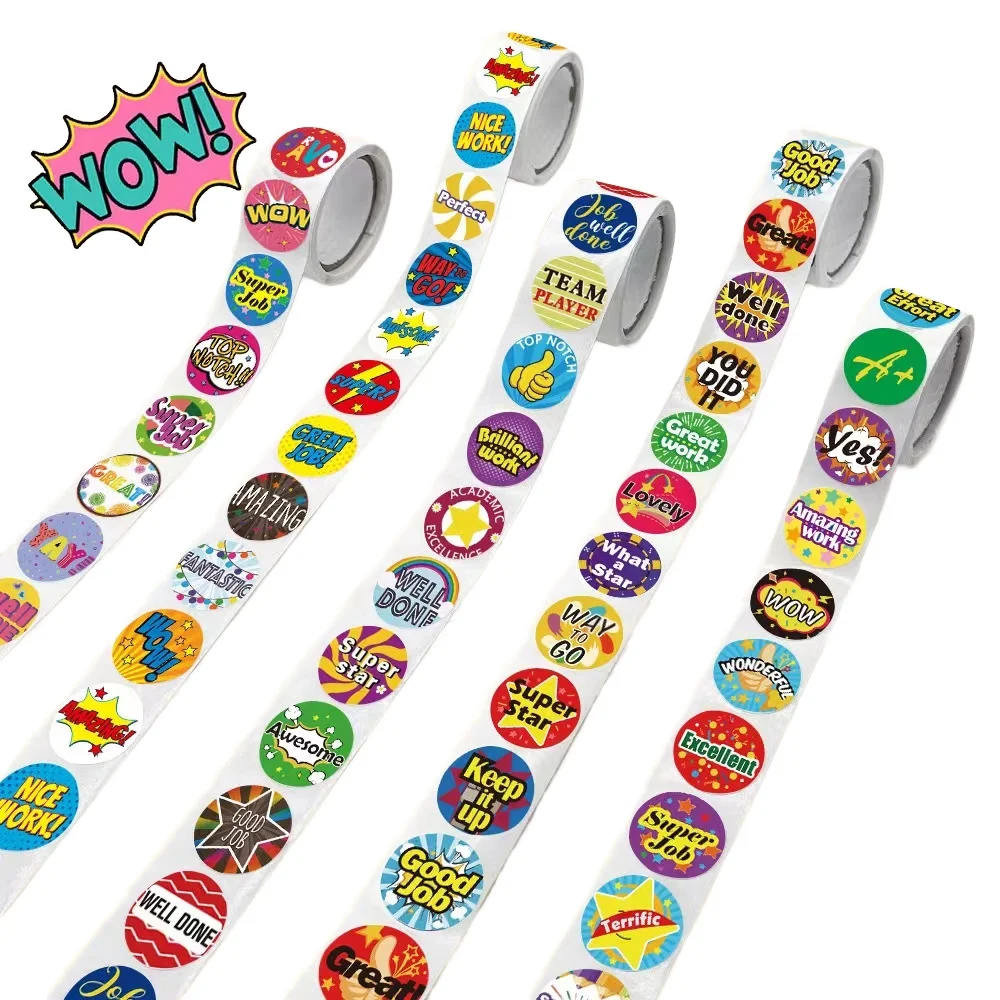Custom Encourage Stickers for Student 1000 pcs/roll Reward Cartoon Stickers Teacher Motivational/Inspirational Sticker Roll