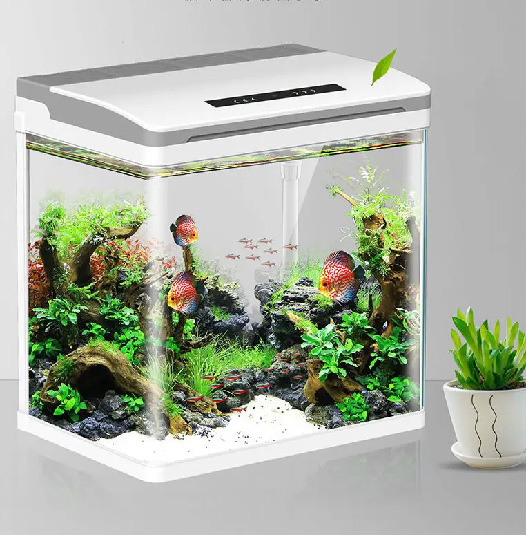 Color-changing smart ultra-transparent glass mini aquarium LED desktop aquarium landscape aquarium