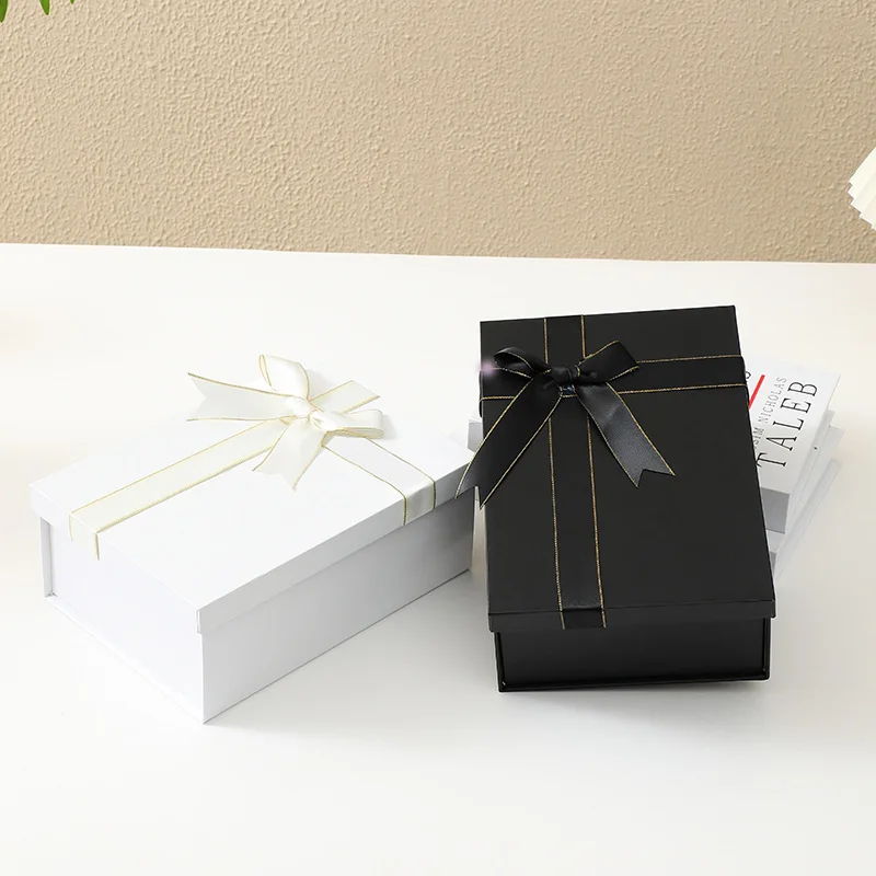 Wholesale ribbon bow Luxury Book Style Gift paper packaging  shoe clothes Folding cover Packing gift boxes
