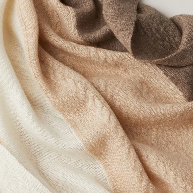 Cable Cashmere Scarf Shawl Inner Mongolia OEM Custom Winter 100% Knitted Cashmere Scarf For Women