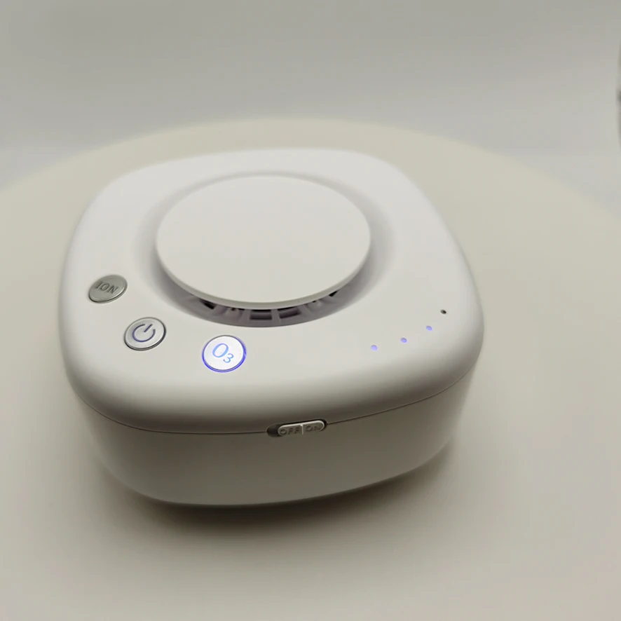 Portable mini air purifier with ion and ozone output for outdoor hunting, car, pet room and other areas