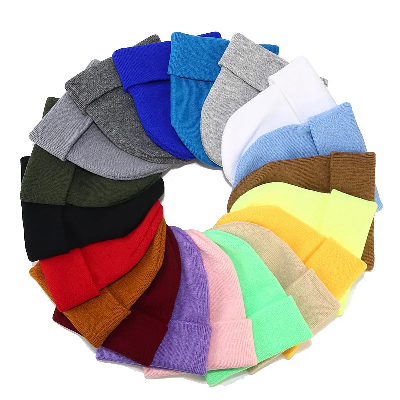 High Quality Winter Plain Dyed Custom Winter Knitted Beanie Hat Unisex Warm Candy Color Cheap Designer Acrylic Beanie Blank