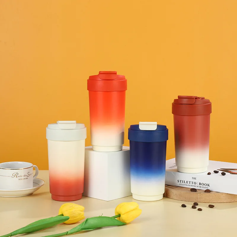 500ml Vacuum flask Travel coffee Mug gradient 17oz insulated coffee mugs with pour over filters custom wholesale mug with logo