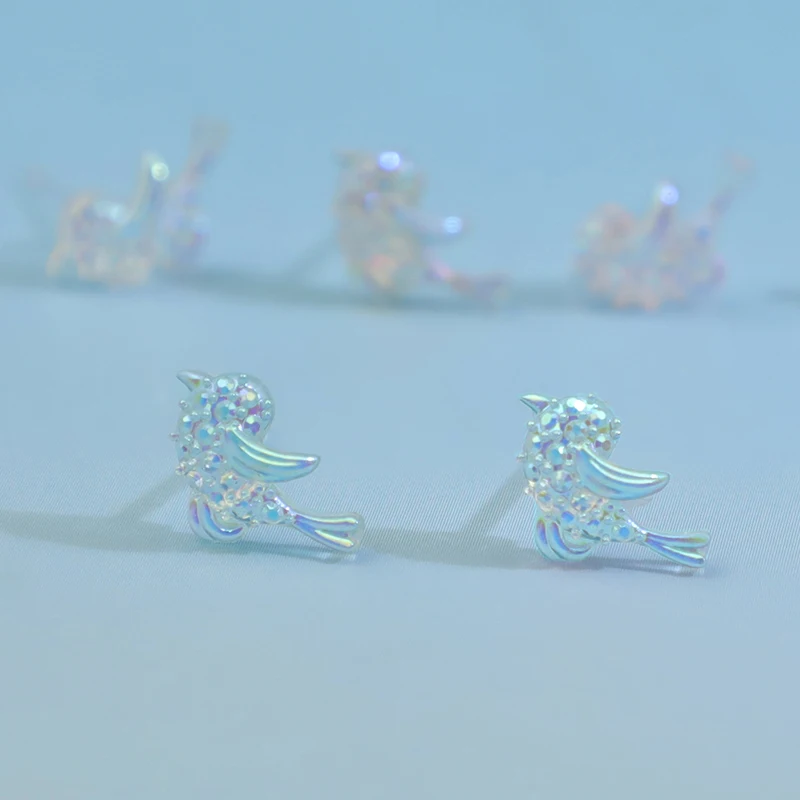 Sweet girl earrings small stud earrings for women glossy resin ear clips fantasy flying bird earrings