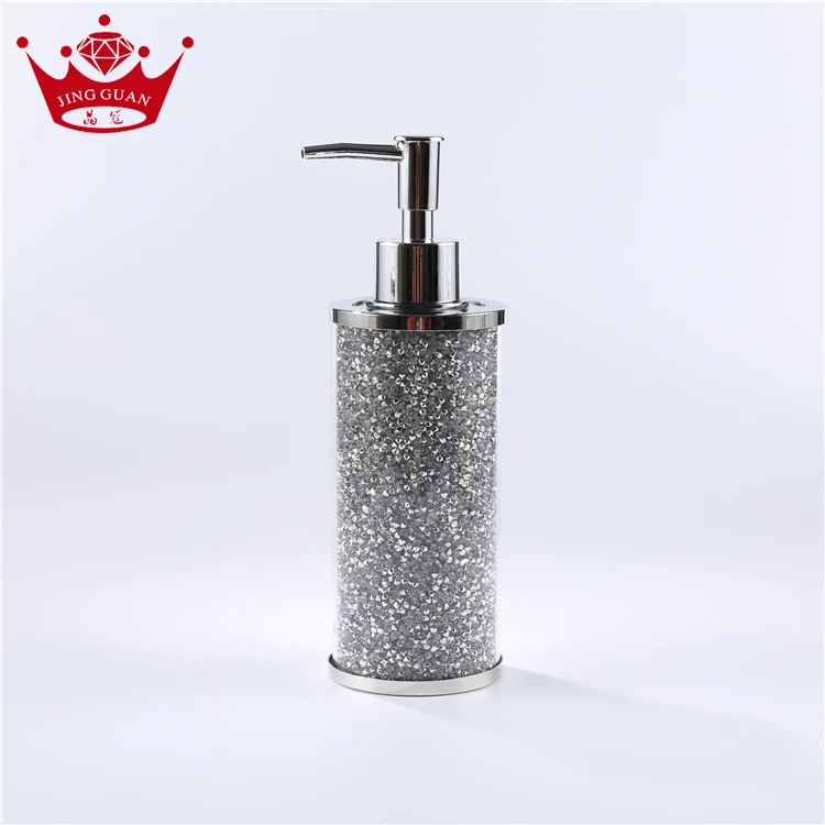 
Wholesale Crystal Glass Lotion Bottle Hand Soap Diamond Pump Glass Soap Dispenser Pump Canister Jar 