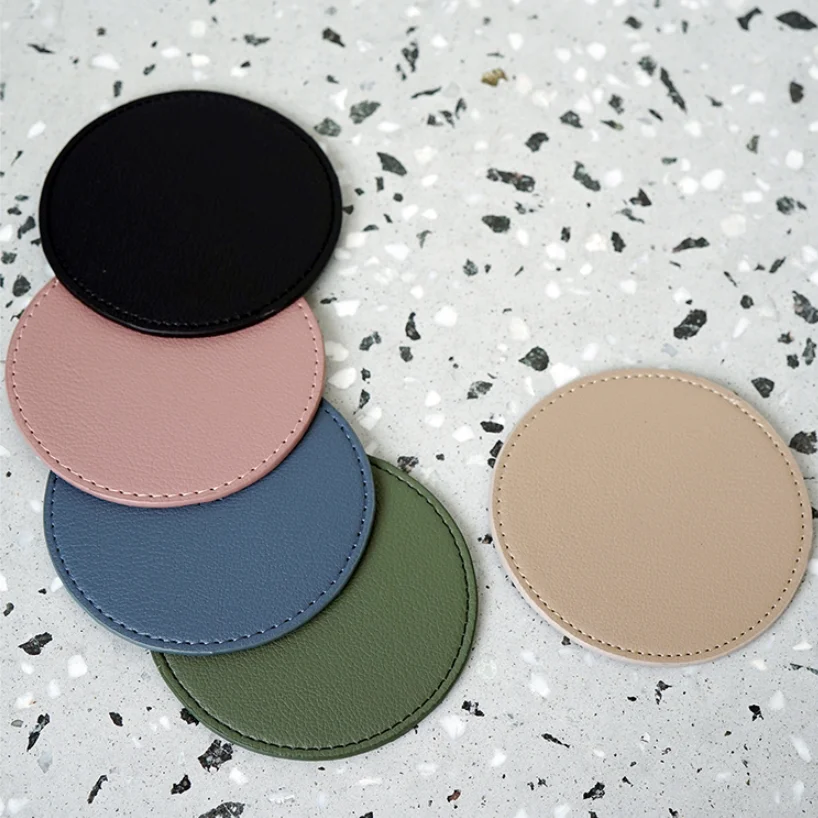 Waterproof Round Faux Leather Cup Mats Leather Coffee Cup Placemat leather Coasters for drinks