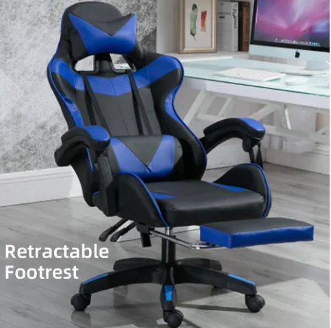 Ergonomic PVC Racing-Style High Back Executive Chair Convertible Home Office PU Leather Revolving Massage Gaming Foldable Metal